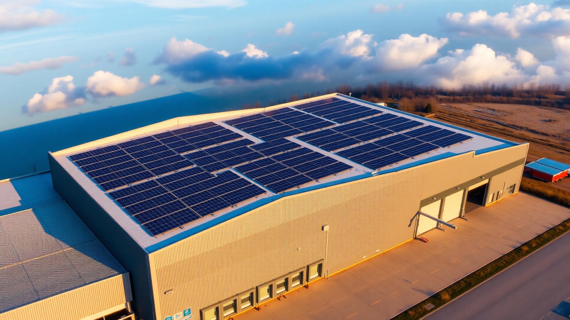 Große Gewerbehalle mit Photovoltaikanlage auf dem Dach