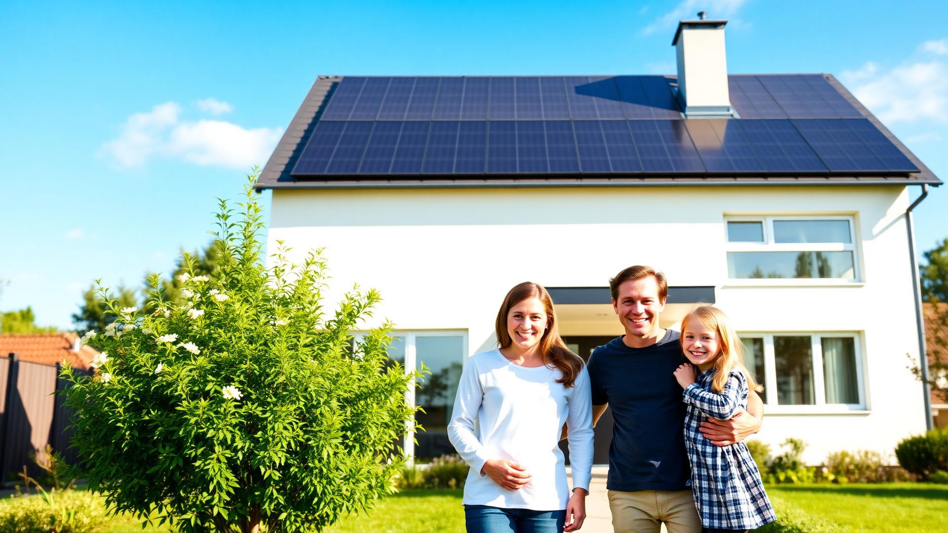 Familie vor ihrem Haus mit Photovoltaikanlage in Salzgitter